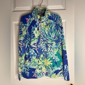 Vivid Blue Floral Quarter-Zip Sweater